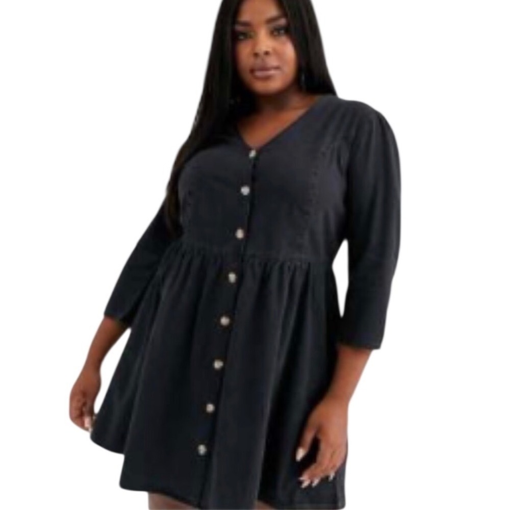 ASOS Denim Tea Dress Gray Washed Cotton Button Down V-Neck Plus Tall‎ Size 20